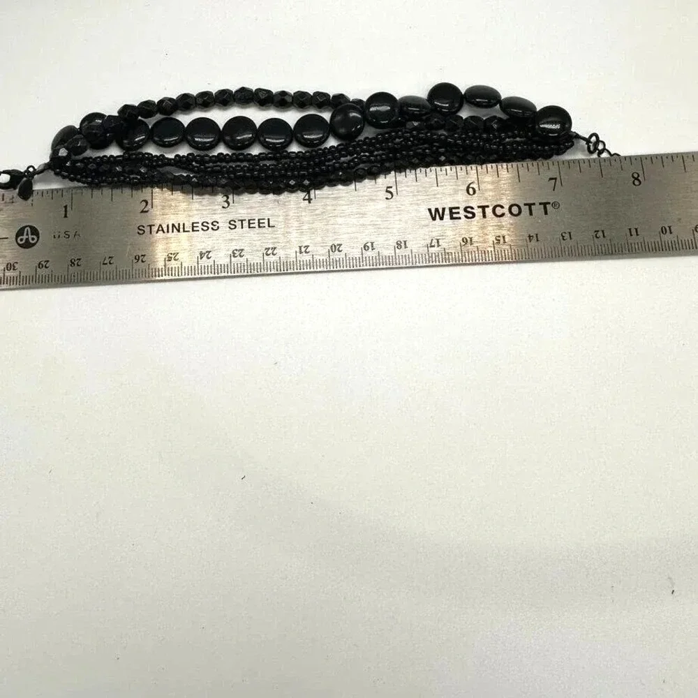 Premier‎ Designs Multi Strand Black Bead Bracelet Adjustable Layered Chunky